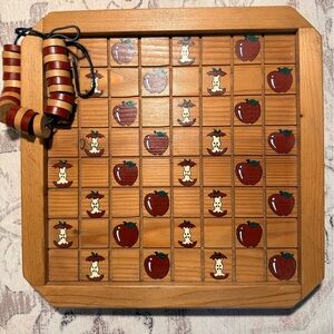 Vintage Hand crafted Wooden Apple Checker Board Game